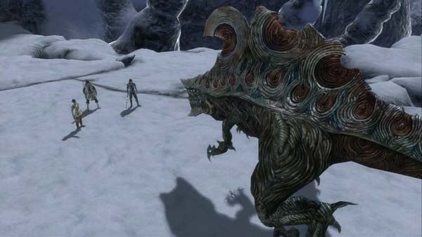 Screenshot from Lost Odyssey game showing characters confronting a monster.Screenshot of Lost Odyssey gameplay showing characters and a monster.
