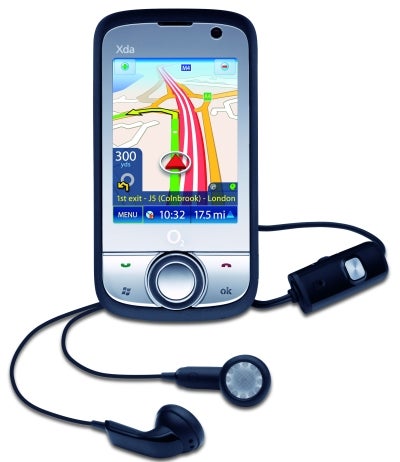 O2 XDA Orbit 2 smartphone with navigation screen and earphones.