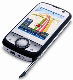 O2 XDA Orbit 2 smartphone displaying GPS navigation screen.