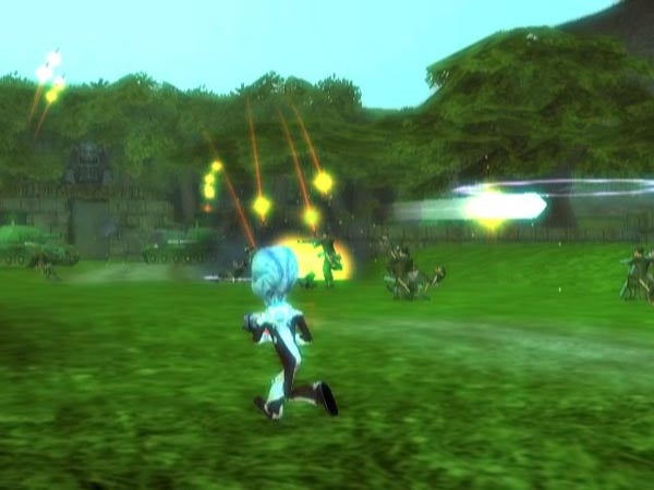 In-game screenshot of Destroy All Humans gameplay with alien character.Screenshot from 