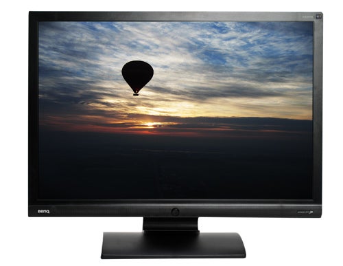 BenQ G2400W 24in LCD Monitor displaying a sunset and hot air balloon.