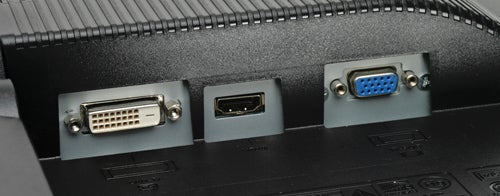 BenQ G2400W monitor showing DVI, HDMI, and VGA ports.Close-up of BenQ G2400W monitor's connectivity ports.