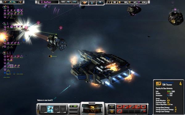 Screenshot of spaceship combat in "Sins of a Solar Empire" game.