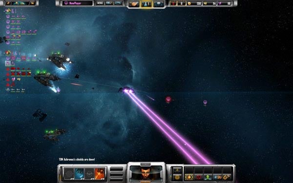 Screenshot of space battle in Sins of a Solar Empire game.Screenshot of Sins of a Solar Empire gameplay with space battle.