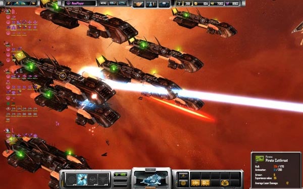 Screenshot of space battle in Sins of a Solar Empire game.Screenshot of Sins of a Solar Empire gameplay with space battle.