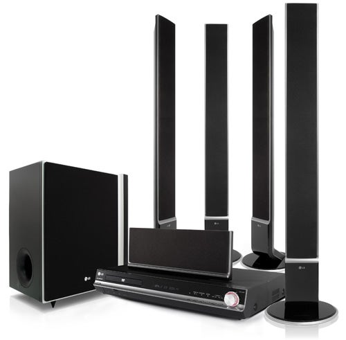 LG HT902TB home cinema system with tall speakers and subwoofer.LG HT902TB Home Cinema System with speakers and subwoofer.