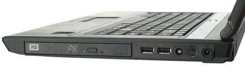 Side view of Zepto Znote 3415W laptop showing ports.Side view of a Zepto Znote 3415W laptop highlighting ports.