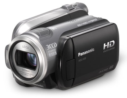 Panasonic HDC-HS9 camcorder on white background.
