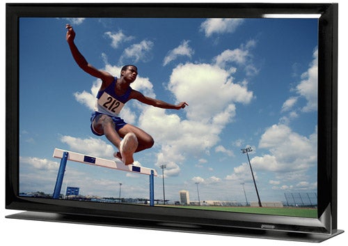 Planar PD420 42-inch LCD displaying an athlete hurdling.Planar PD420 42-inch LCD displaying high-jump athlete.