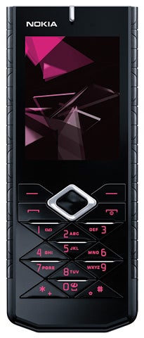 Nokia 7900 Prism phone with distinctive geometric design.