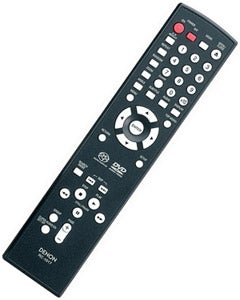 Denon DVD-1940 player's remote control on white background.Denon DVD-1940 player remote control on white background.