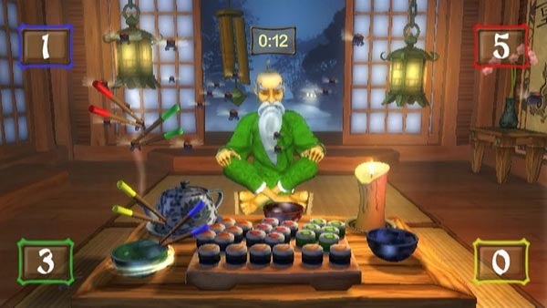 Screenshot of Ninja Reflex game showing sushi mini-game challenge.