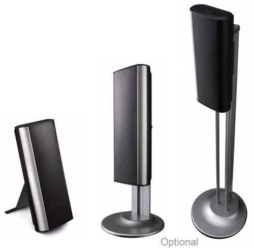Denon S-302 DVD system with optional speaker stands.Denon S-302 speaker system with optional stands.