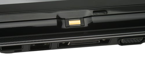 Close-up of HP Pavilion tx2050ea laptop's docking port.Close-up of HP Pavilion tx2050ea laptop's side ports.