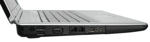 Side view of Dell Inspiron 1525 laptop showcasing ports.Side view of a Dell Inspiron 1525 laptop showing ports.