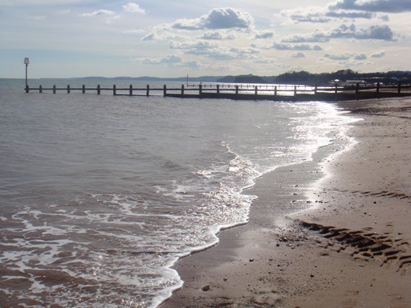 Beach scene with pier captured by Sony Cyber-shot DSC-T2.Seascape with pier captured by Sony Cyber-shot DSC-T2.