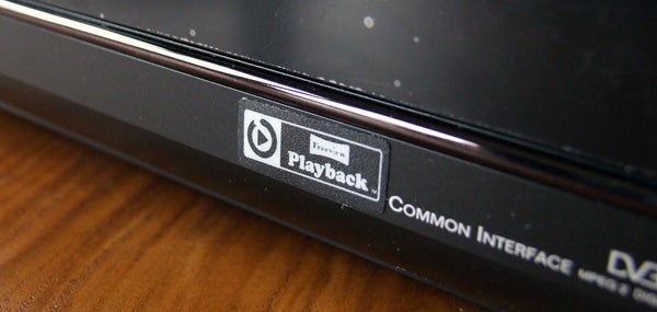 Close-up of Humax PVR-9200T with playback logoClose-up of Humax PVR-9200T front panel with playback logo.