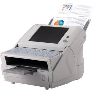 Fujitsu fi-6000NS Network Scanner with document on feeder.
