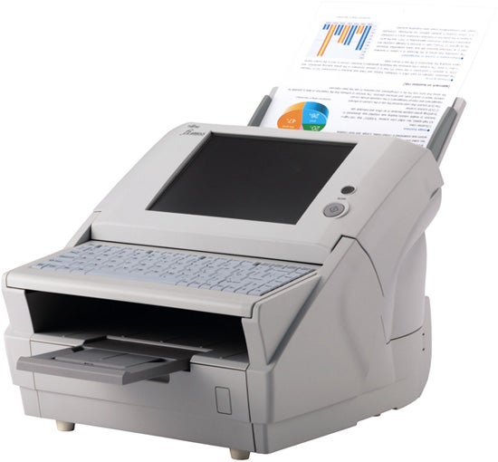 Fujitsu fi-6000NS Network Scanner with document on feeder.