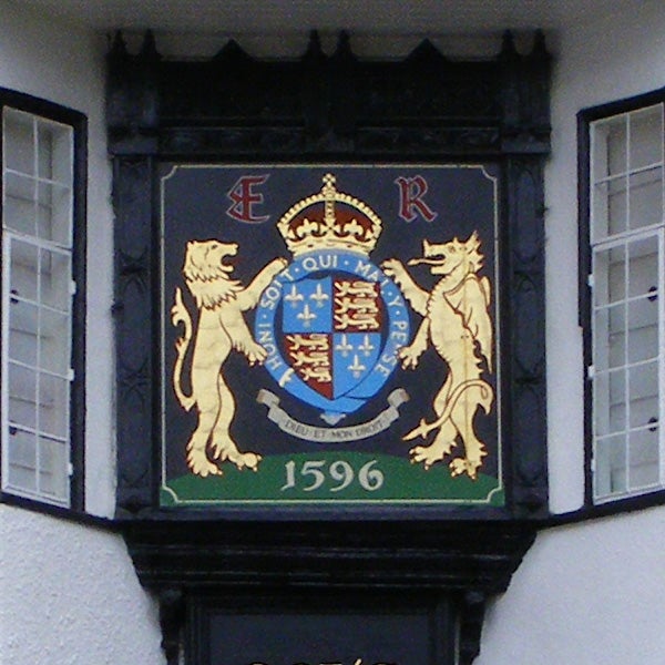 Coat of arms on a building with date 1596.Coat of arms on a building facade with the year 1596.