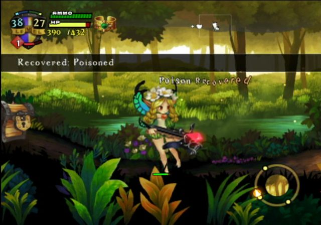 Screenshot of Odin Sphere gameplay with character recovering from poison.