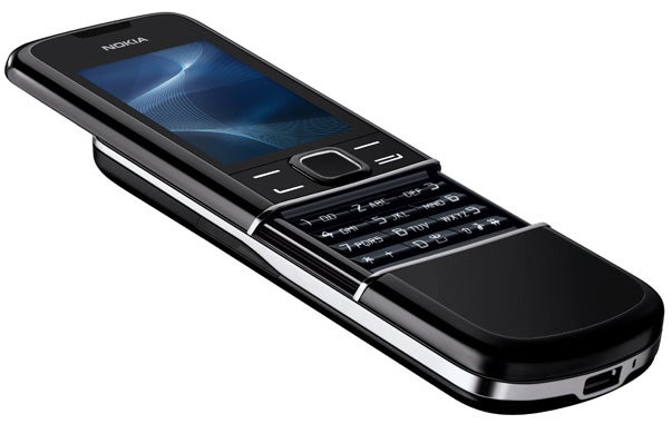 Nokia 8800 Arte mobile phone with a slide design.Nokia 8800 Arte slider phone on white background.