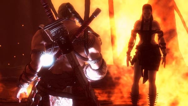Viking warrior characters in fiery game scene from Viking: Battle for Asgard.Screenshot from 'Viking: Battle for Asgard' video game.