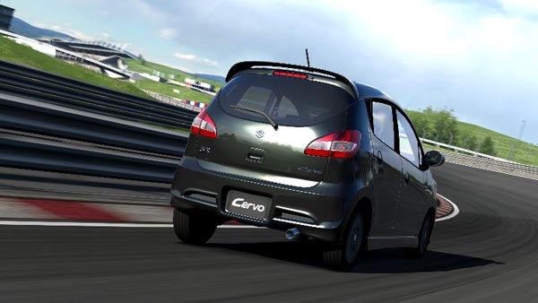 Car from Gran Turismo 5: Prologue racing on track.Car from Gran Turismo 5: Prologue driving on racetrack.