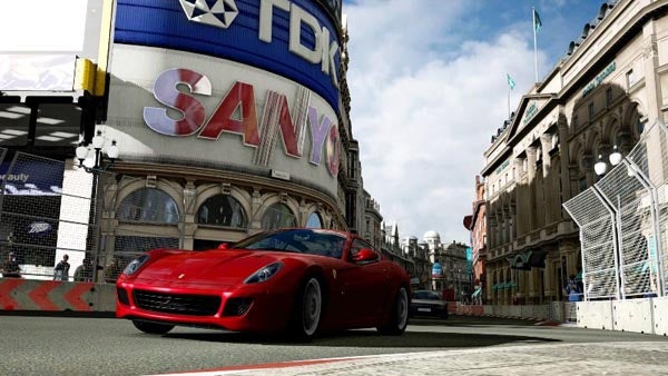 Red sports car racing in Gran Turismo 5: Prologue game.