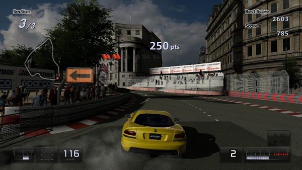 Screenshot of Gran Turismo 5: Prologue gameplay with yellow car.