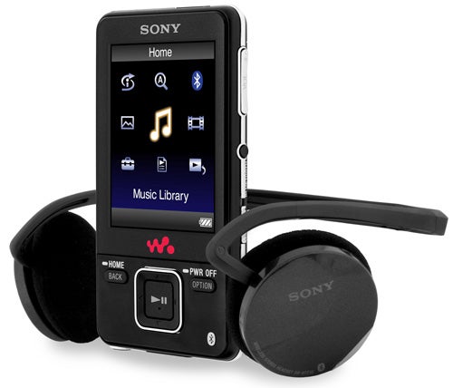 Sony Walkman NWZ-A829 with headphonesSony Walkman NWZ-A829 with headphones on white background.