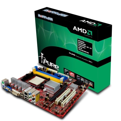 Sapphire PI-AM2RS780G motherboard with packaging.