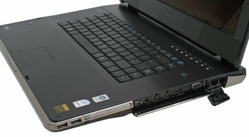 Sony VAIO VGN-AR61ZU laptop with open screen and visible ports.