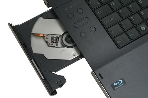 Sony VAIO VGN-AR61ZU laptop with open Blu-ray drive.Sony VAIO laptop with open Blu-ray disc drive.