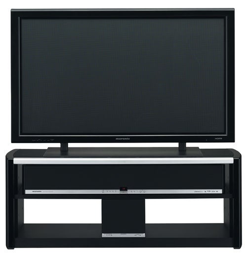 Marantz Cinemarium ES7001 Soundbar under a flat-screen TV.Marantz Cinemarium ES7001 Soundbar under flat screen TV.
