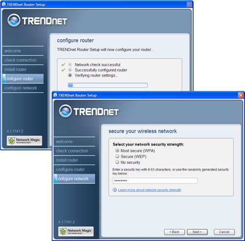 Screenshot of TRENDnet TEW632BRP router setup interface.Screenshots of TRENDnet TEW632BRP router setup process.