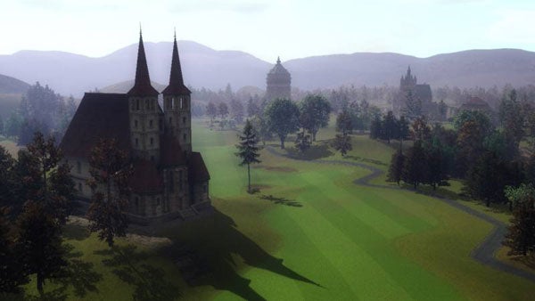 Screenshot of a golf course from Everybody's Golf World Tour gameVirtual golf course from Everybody's Golf World Tour game.