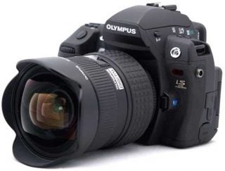 Olympus E-3 Digital SLR camera with lens attached.