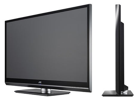 JVC LT-42DS9 42-inch LCD TV from front and side views.JVC LT-42DS9 42-inch LCD TV front and side view.
