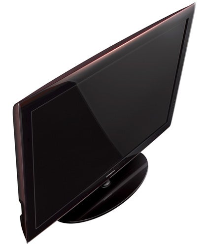Samsung LE40A656 40-inch LCD television angled view.Samsung LE40A656 40-inch LCD TV on a stand side view.