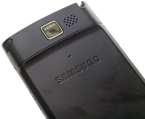 Samsung SGH-i780 smartphone back view with camera and speaker.Back of Samsung SGH-i780 showing camera and speaker grill.