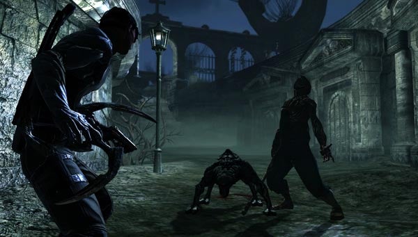 Screenshot from Dark Sector video game showing character and enemy.Screenshot of gameplay from Dark Sector video game.