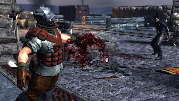 Screenshot from Dark Sector video game showing combat action.Screenshot of gameplay from Dark Sector showing combat action.
