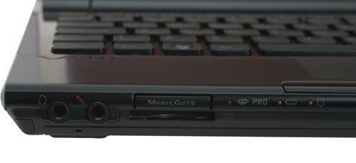 Side view of Sony VAIO VGN-TZ31MN notebook ports.Close-up of Sony VAIO VGN-TZ31MN notebook's side ports.