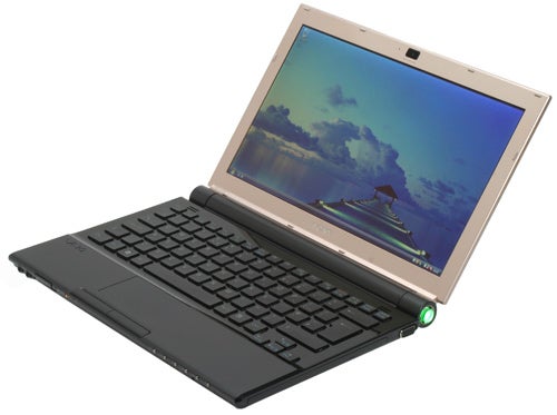 Sony VAIO VGN-TZ31MN notebook with open lid displaying screen.