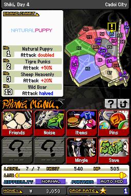 Screenshot of The World Ends With You game interface.Screenshot of The World Ends With You in-game statistics and menu.
