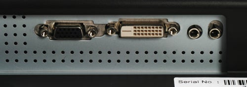 Close-up of Zalman ZM-M2020W monitor ports and serial number.Zalman ZM-M2020W Trimon 3D Monitor ports and serial number.