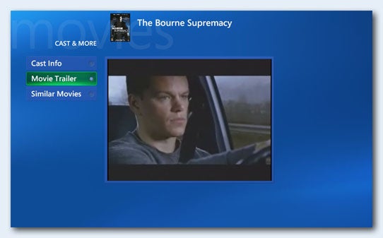 Home theatre server system displaying The Bourne Supremacy movie.Home theatre server system interface with The Bourne Supremacy movie screen.
