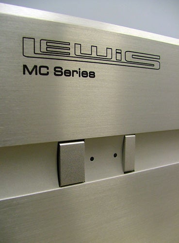 Close-up of Lewis MSB Series home theatre server exterior.Close-up of Lewis MC Series home theatre server branding.