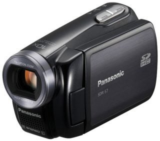 Panasonic SDR-S7EB-K SD Camcorder on white background.
